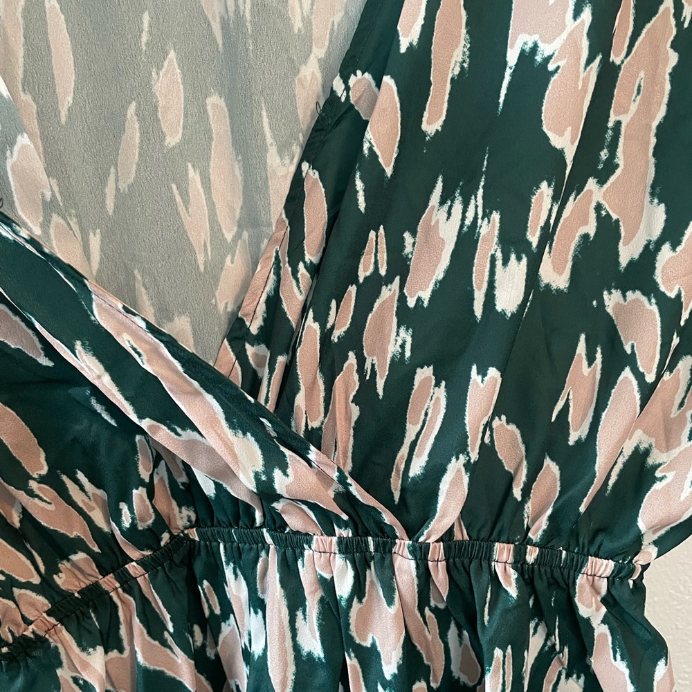 CUPSHE Green Tan Print Surplice V Neck Elastic Waist Cover‎ Up Dress  Size Small - Picture 4 of 8